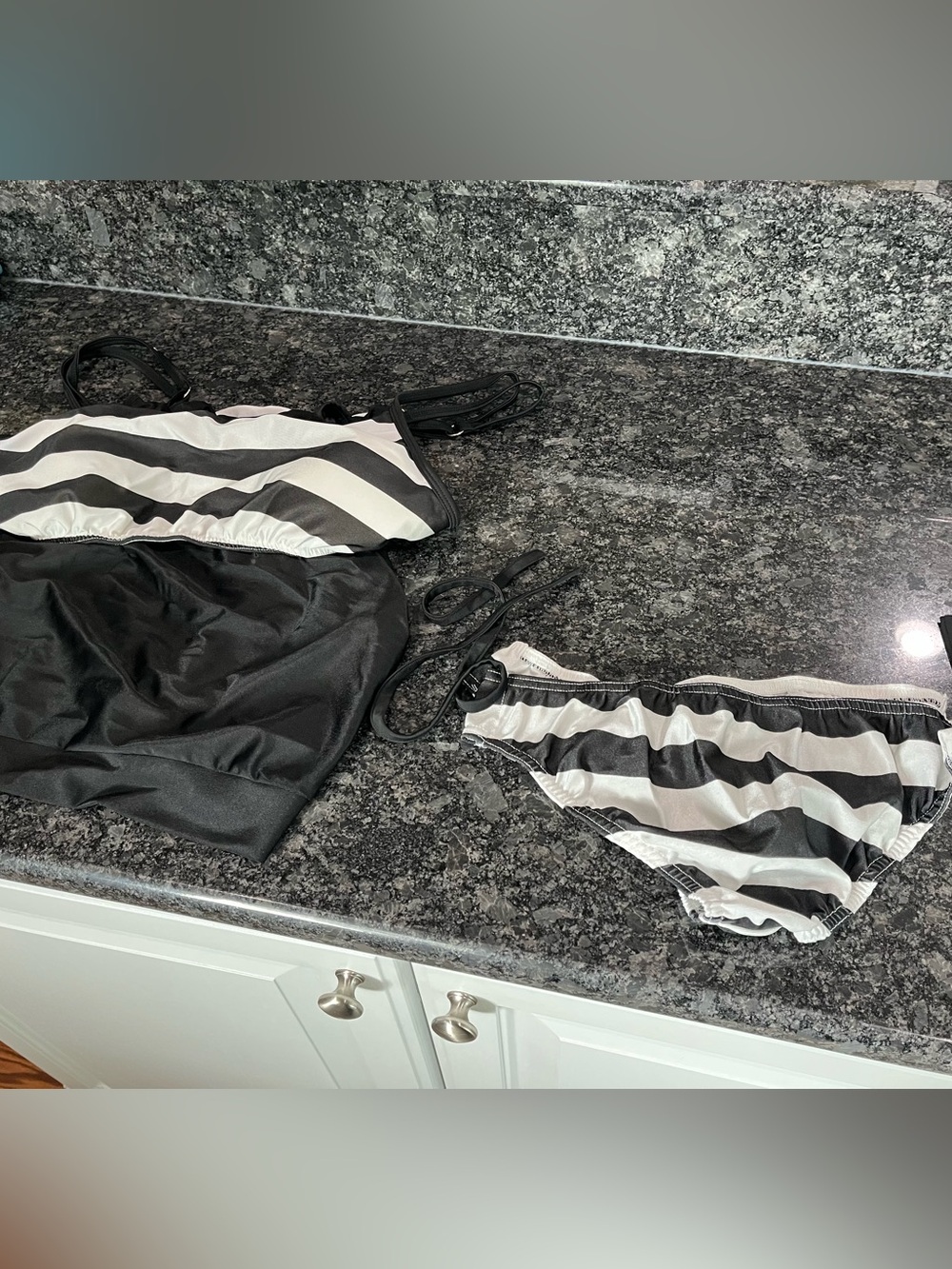 Black and White Striped Bikini Set